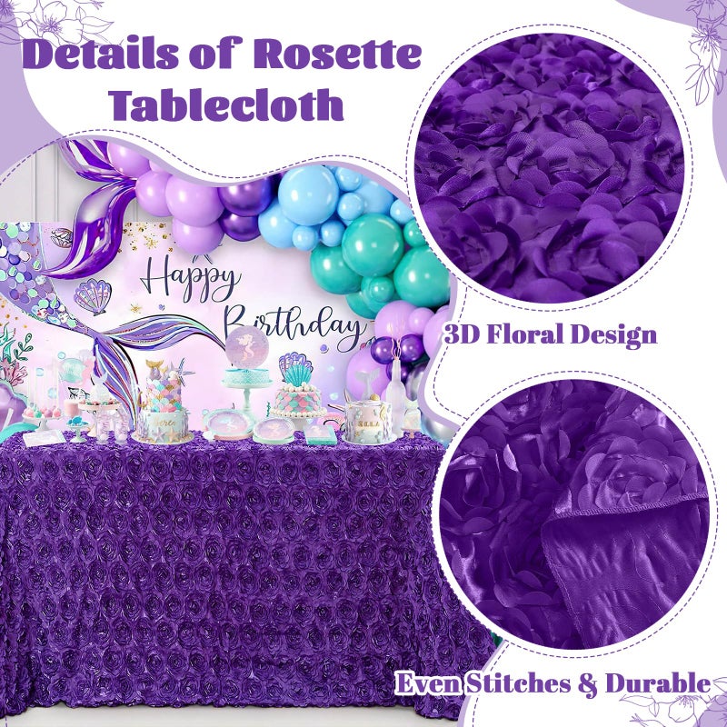 B.Cool B-COOL Purple Rosette Tablecloth 60x102 Inch Satin 3D Floralr Romantic Party Table Fabeic for Wedding Bridal Shower Birthday Rectangle Table Decoration - Image 3